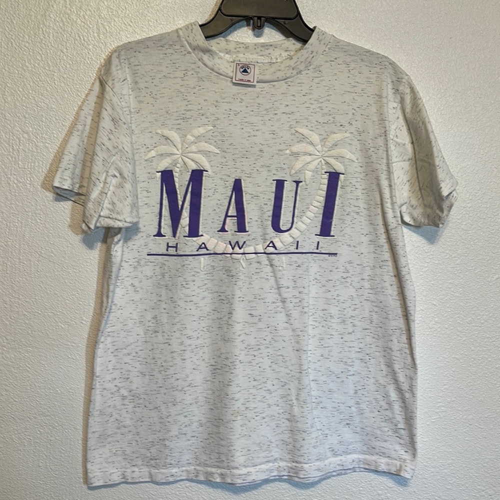 Vintage Maui Hawaii Shirt Large Puffy Logo Gray Purple Palm Tree T-shirt L Delta